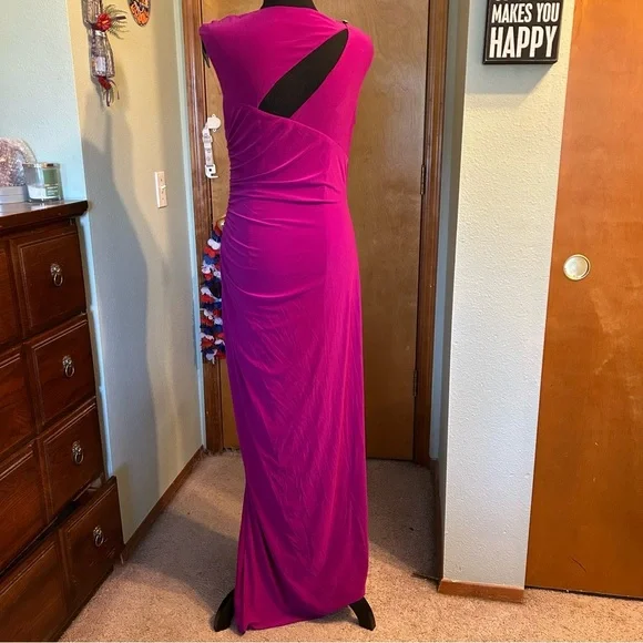 Betsy & Adam purple evening dress with cutouts and rhinestones ruched size 8 - Picture 3 of 12